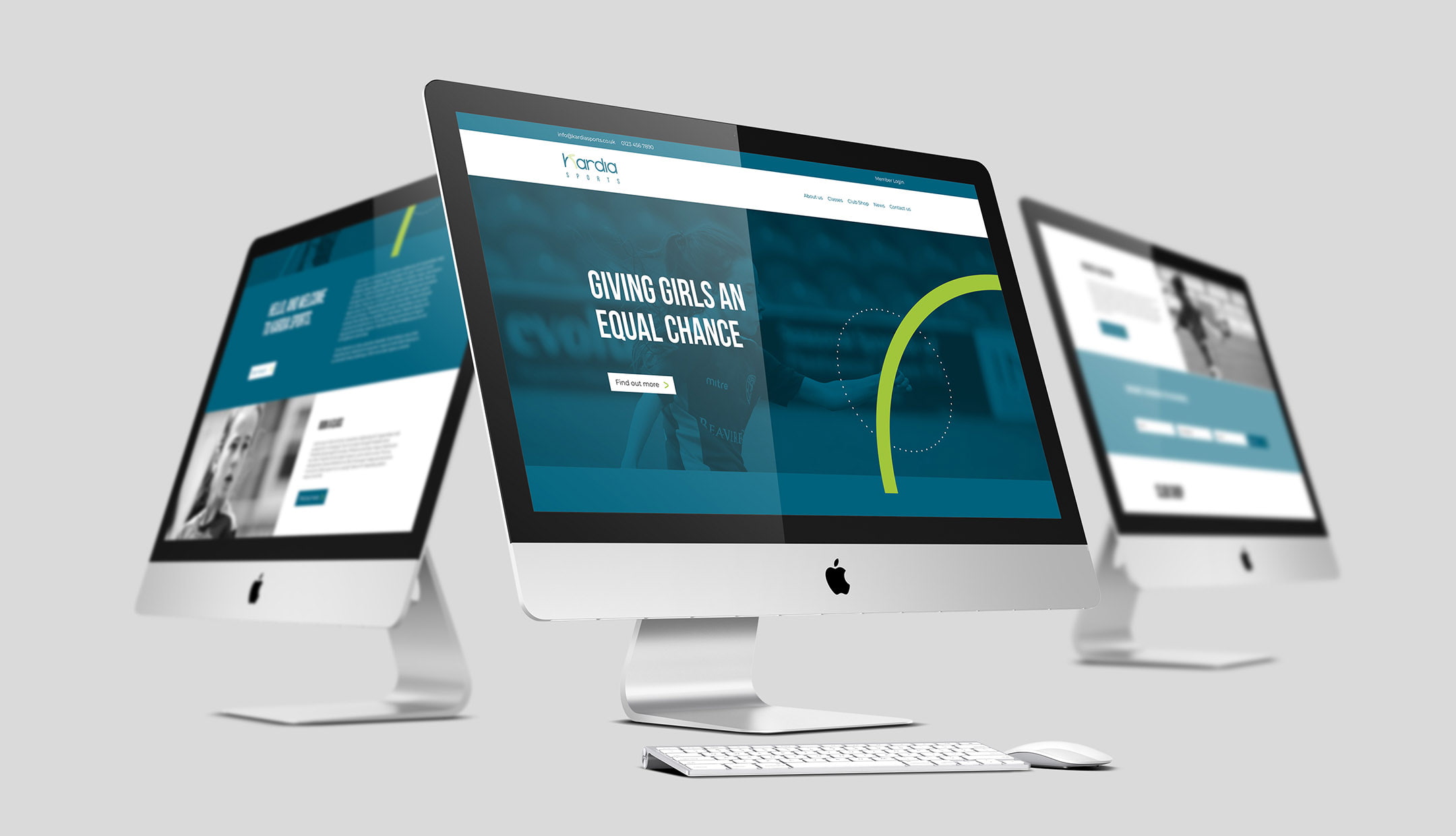Kardia Sports Website design on 3 iMacs